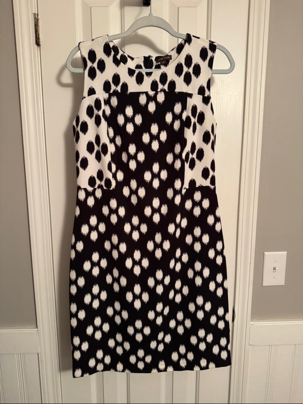 Voir Voir Black and White Dot Paneled Midi Dress